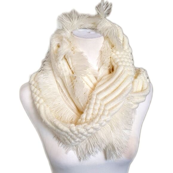 5/$55 Ann Taylor LOFT cream acrylic textured infinity scarf, 60" x 12" - Picture 1 of 5